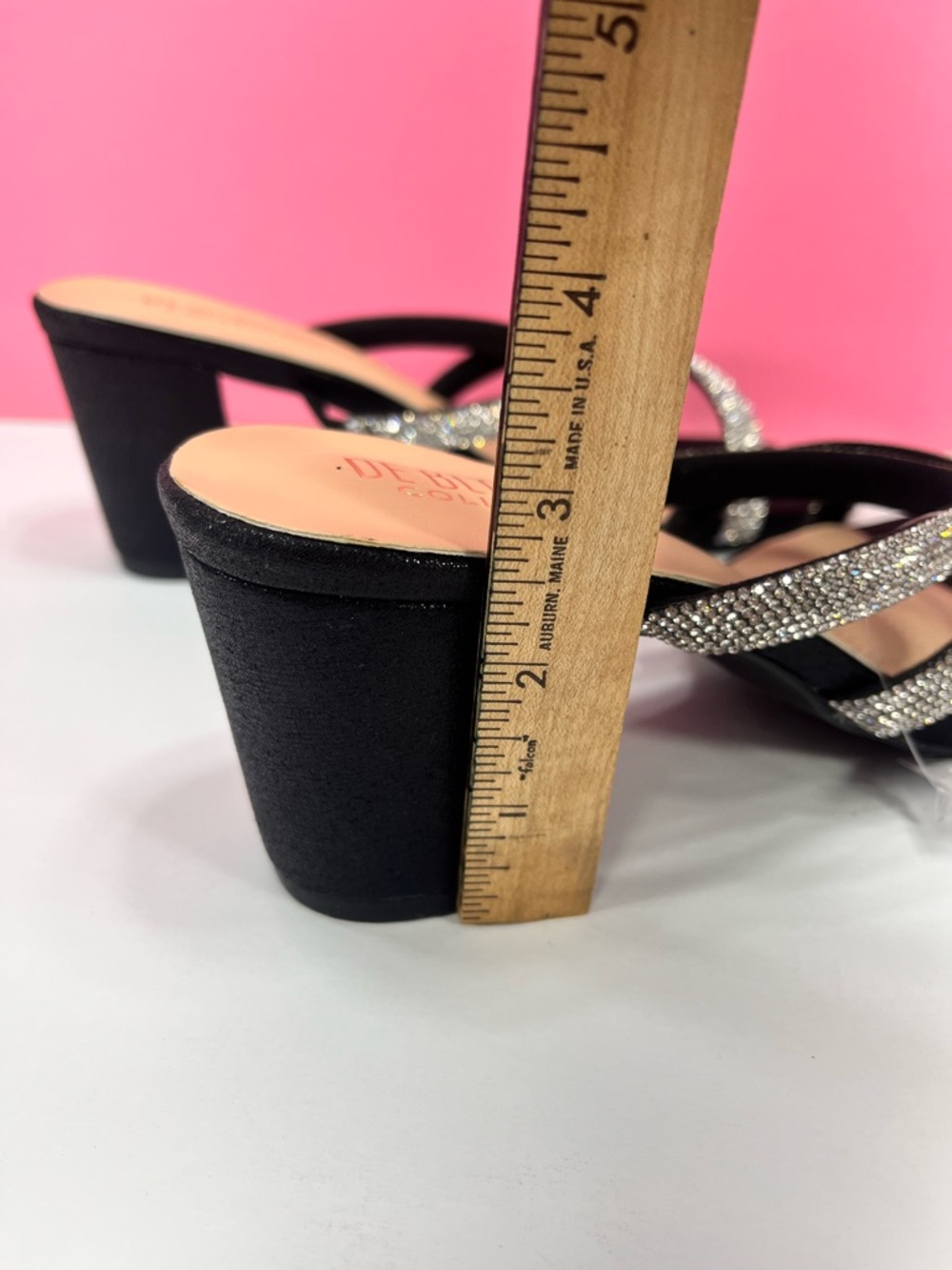 Black Rhinestone Strappy Block Heel Sandals size 7 Wide width fit extra comfort - Picture 6 of 7
